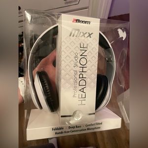 New headphones in box with microphone